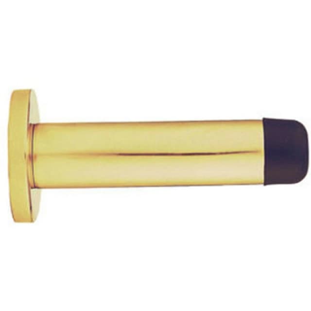 Loops Rubber Tipped Doorstop Cylinder with Rose Wall Mounted 70mm Polished Brass Metallics