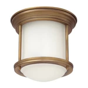 Hinkley Hadrian 1 Light Flush Mount Brushed Bronze with Opal Glass IP44