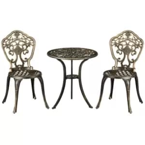 Outsunny 3 Piece Cast Aluminium Garden Bistro Set for 2 with Parasol Hole, Outdoor Coffee Table Set, Two Armless Chairs and Round Coffee Table