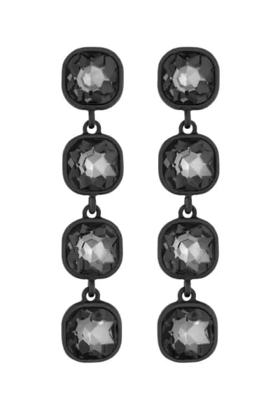 Jet Black Diamond Cushion Linear Drop Earrings