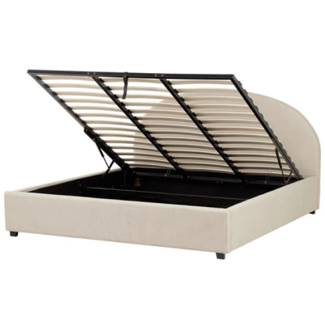 Beliani Ottoman Bed Fabric Vaucluse 180 X 200 Cm (Eu Super King) Sand Beige