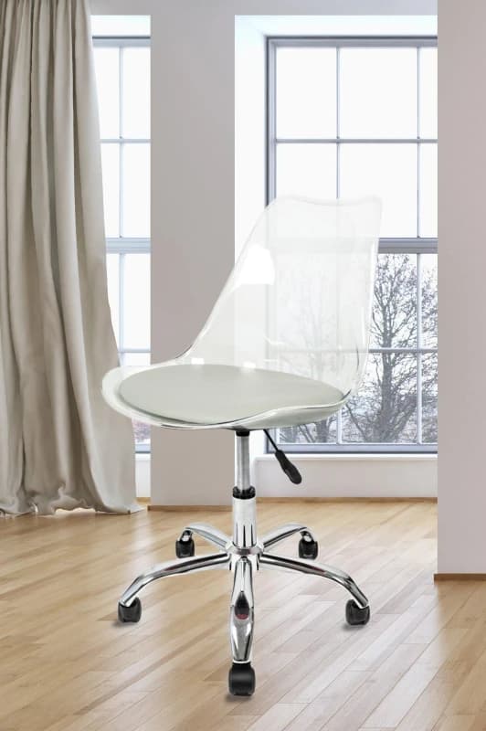 Fusion Living Soho Clear Plastic Dining Chair with Swivel Base in Light Grey Light Grey Unisex