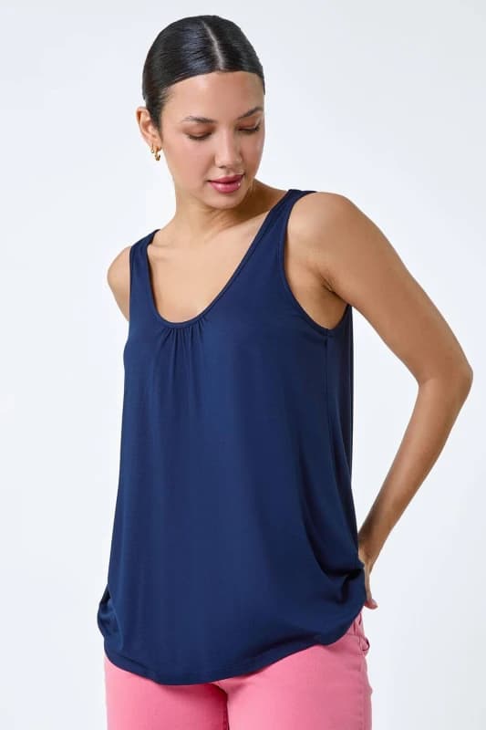 Roman Womens Plain V-Neck Stretch Jersey Vest Top in Navy Size: 14 Navy Female 14