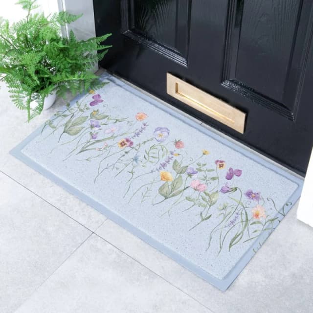 Artsy Mats Blue Wild Flowers Doormat Size: 60cm x 90cm Blue Unisex 60cm x 90 cm