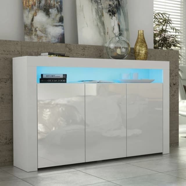 Mex Furniture LTD Sideboard with LED Lighting & Gloss Doors / 155cm in White White Unisex
