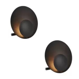 2 PACK Black Small Modern Table Lamp Light - Integrated LED - 3000K Warm White