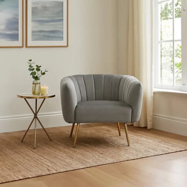 Premier Housewares Premier Housewares - Interiors by Premier Grey Velvet Chair with Gold Finish Legs, Back & Armrest Dining Chair, Easy to Clean Armch