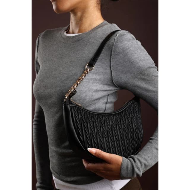 Wheres That From Quilted Crescent Shoulder Bag in Chain Detail Black female One Size