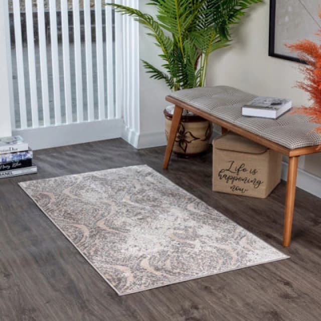 Livabliss Vintage Oriental Boho White/grey Ingrid Area Rug 80 X 150 Cm - Easy Care, Non Shedding, Ideal For Living Room & Bedroom