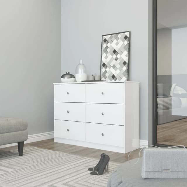 Denver White Gloss 6 Drawer Chest Of Drawers Modern Bedroom Furniture Storage