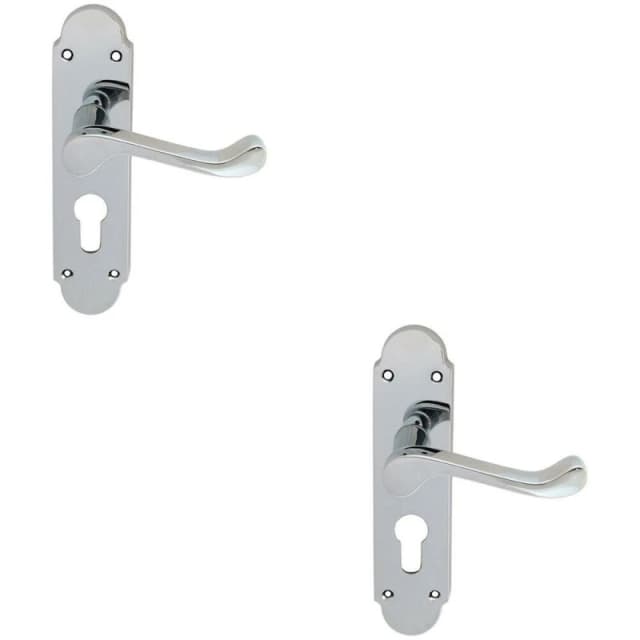 Loops 2x PAIR Victorian Upturned Lever on Euro Lock Backplate 170 x 42 Polished Chrome Multi