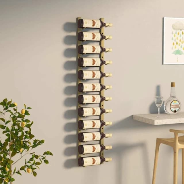 VIDAXL Wall Mounted Wine Rack for 12 Bottles Gold Iron Vidaxl 8720286826942