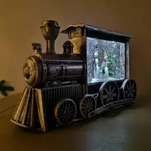 29cm Premier Silver Train Glitter Water Spinner Light Up LED Christmas Decoration in Cool White