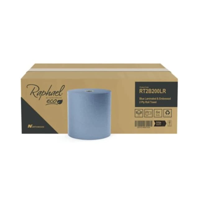 Raphael Roll Towel 200mx200mm 2-Ply Blue (6 Pack) RT2B200LRDS