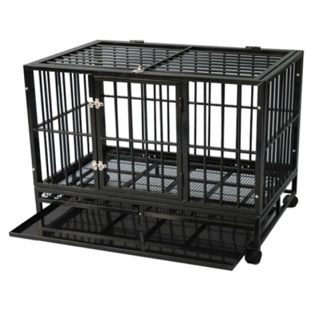 Gr8 Home Metal Kennel Cage With Wheels And Crate Tray For Pet Dog Medium Black 92X62X75Cm