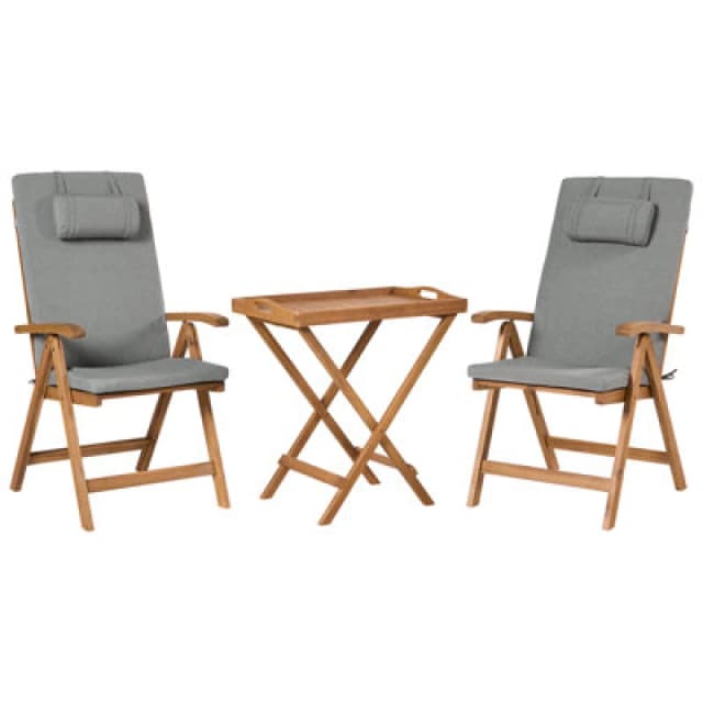 Beliani Bistro Set Java Premiuim Acacia Wood Grey Melange