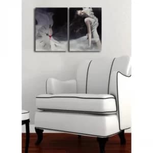 2P3040CS-127 Multicolor Decorative Canvas Wall Clock (2 Pieces)