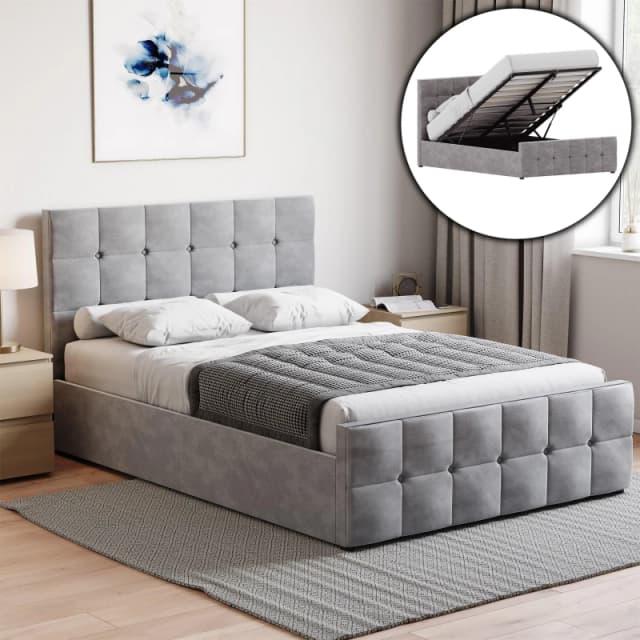 Lassic Vida Designs Valentina Double Ottoman Bed UKFR Light Grey Velv unisex Double