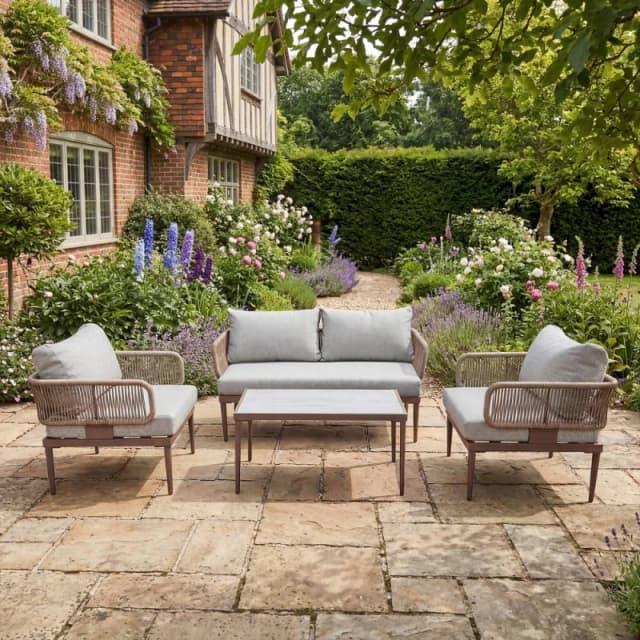 Artemis Home Soveria Outdoor Conversation Set - 2 Seat Sofa, 2 x Chairs + Table in Brown Brown Unisex