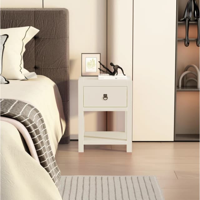 Cabinet Bits Sino 1 Drawer Bedside Table in White White Unisex