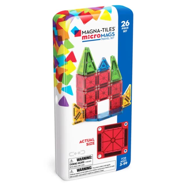 Magna-Tiles microMAGS 26-teiliges Reise-Magnetbauset - Kraftige Farben die Original Magnetbaumarke