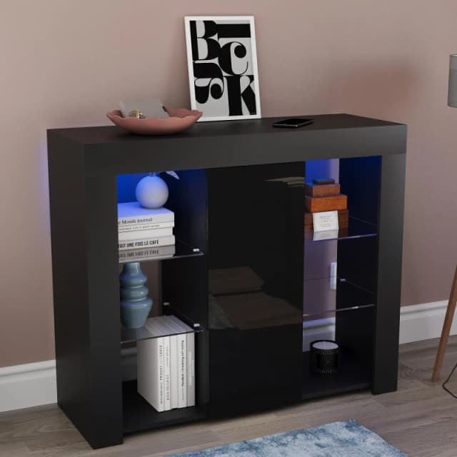 Lassic Azura 1 Door Multi LED Sideboard Large Black unisex 1 Door