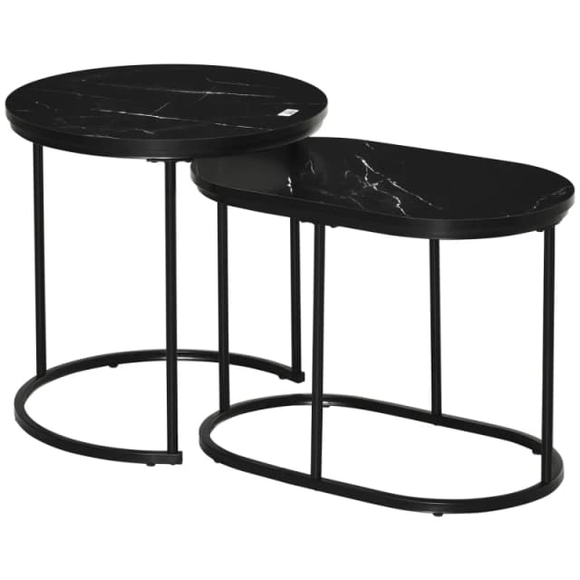 HOMCOM 2 Pcs Modern Coffee Table with Faux Marble Side Accent Tables Black 839-374