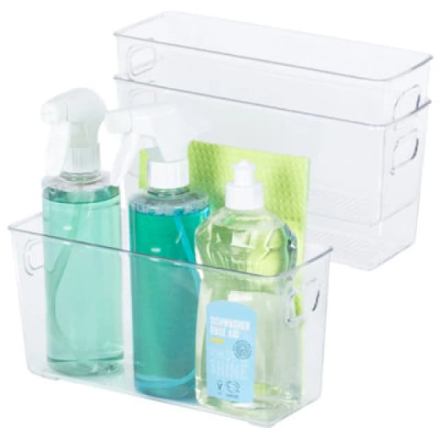 LIVIVO Set of 3 Clear Plastic Storage Tubs - (26.5x9.7x13.5 cm) Clear