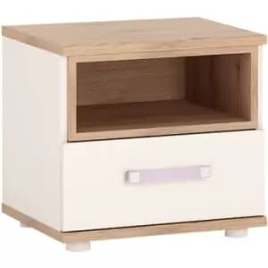 4Kids 1 Drawer bedside Cabinet in Light Oak and white High Gloss lilac handles