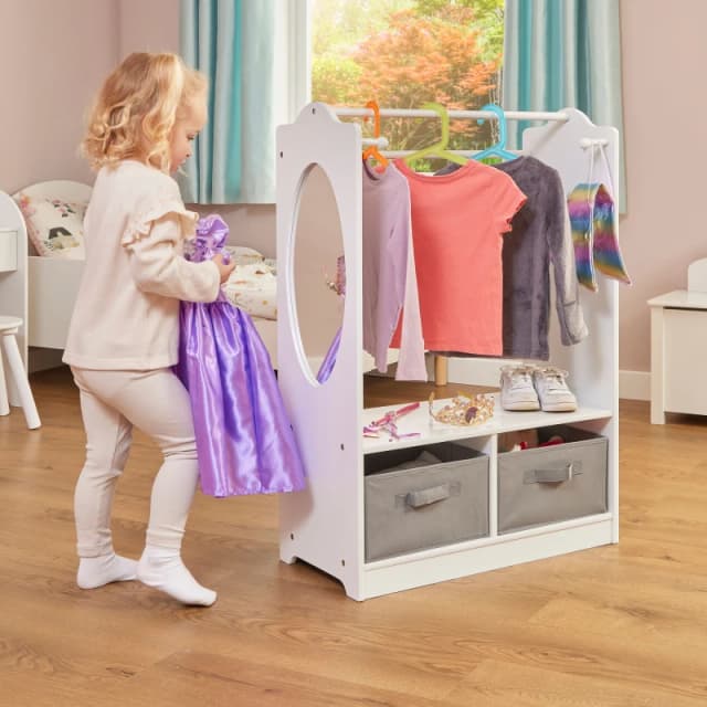 Liberty House Toys Liberty House White Wooden Dress Up Unit With Grey Storage Boxes TF4917-G