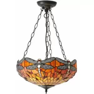 Tiffany Glass Hanging Ceiling Pendant Light Orange Dragonfly 3 Lamp Shade i00111