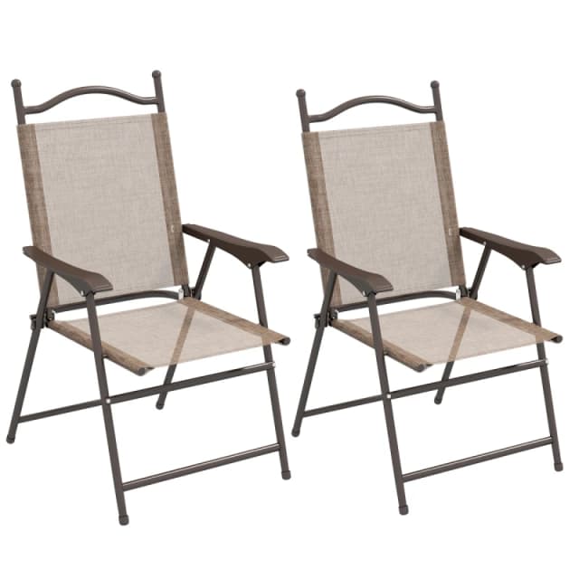 Outsunny Folding Chairs Set, Breathable Mesh Fabric Seat, Mixed Brown, Brown 84G-298V00BN