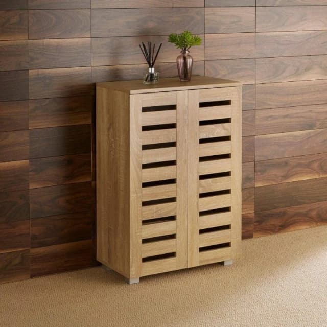 Home Source Oslo 3 Door Shoe Storage Cabinet Unit Light Oak