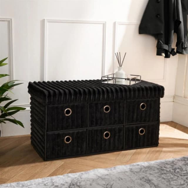 OHS OHS Storage Cube Unit 6 Draw Ottoman Space Saving Chest Shoe Ribbed Organiser in Black One Size Unisex 5027434232970