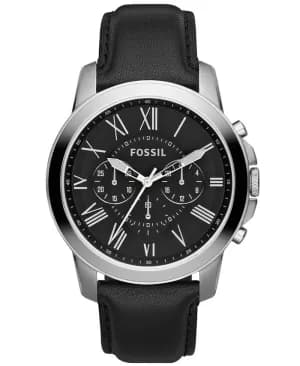 Fossil Men Grant Chronograph Black Leather Watch