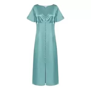 Yumi Blue Satin Button Down Midi Dress - Blue