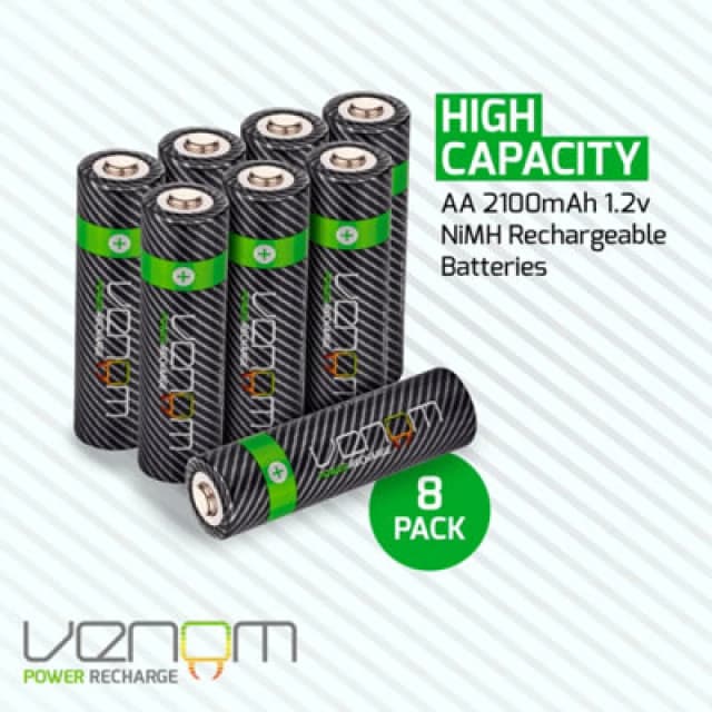 Venom Rechargeable AA Batteries - High Capacity 2100mAh (8-Pack) Black unisex