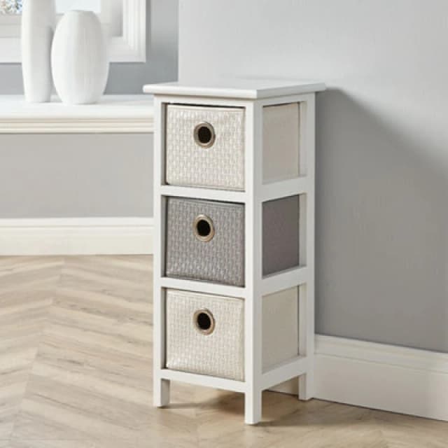 Home Source Sandringham Fully Assembled 3 Drawer Storage Chest Unit White And Grey