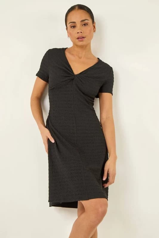 Roman Womens Petite Textured Twist Front Dress in Black Size: 18 Black Female 18