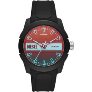Mens Diesel Double Up Three-Hand Black Silicone Watch