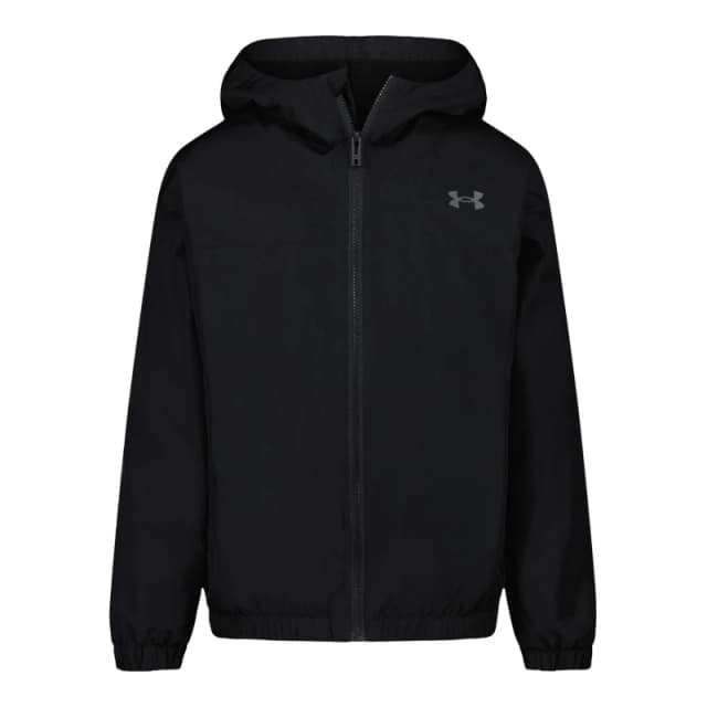 Under Armour Kids Windbreaker Water-Repellent Windproof Hooded Long Sleeve Rain Anorak Black male 6-7 (S)