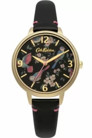 Ladies Cath Kidston British Birds Black Leather Strap Watch CKL001BG