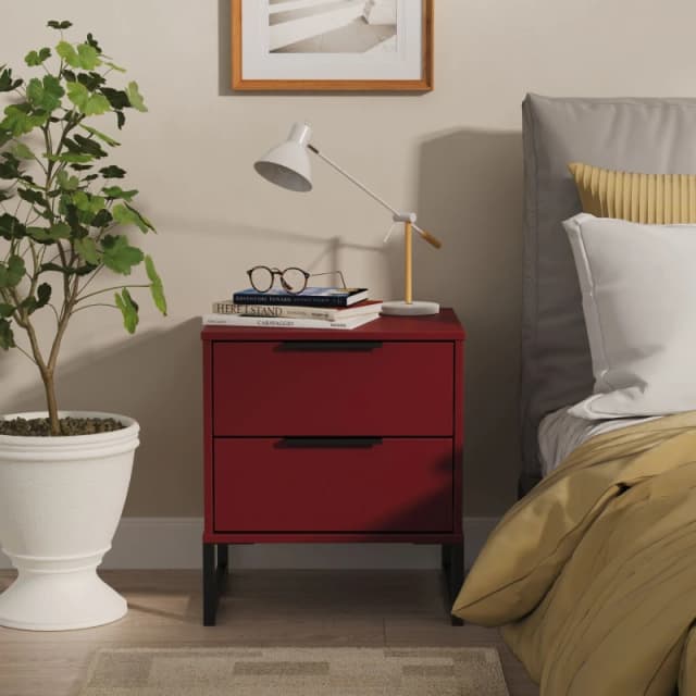 Havana Ready Assembled 2 Drawer Bedside Cabinet in Red Matt - Welcome Furniture TJ Hughes 5056812212228