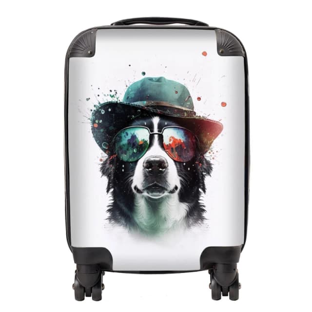 Warren Reed - Designer Border Collie Dog Face Glasses & Hat Splashart Suitcase Size: Large Multicolor Unisex Large