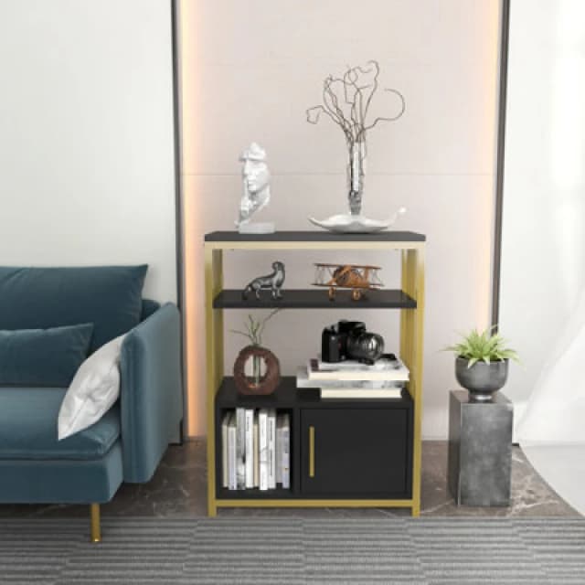Decorotika Letos Bookcase Shelving Unit Anthracite & Gold