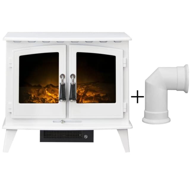 Adam Fires & Fireplaces Adam Woodhouse Electric Stove in Pure White with Angled Stove Pipe in Pure White White