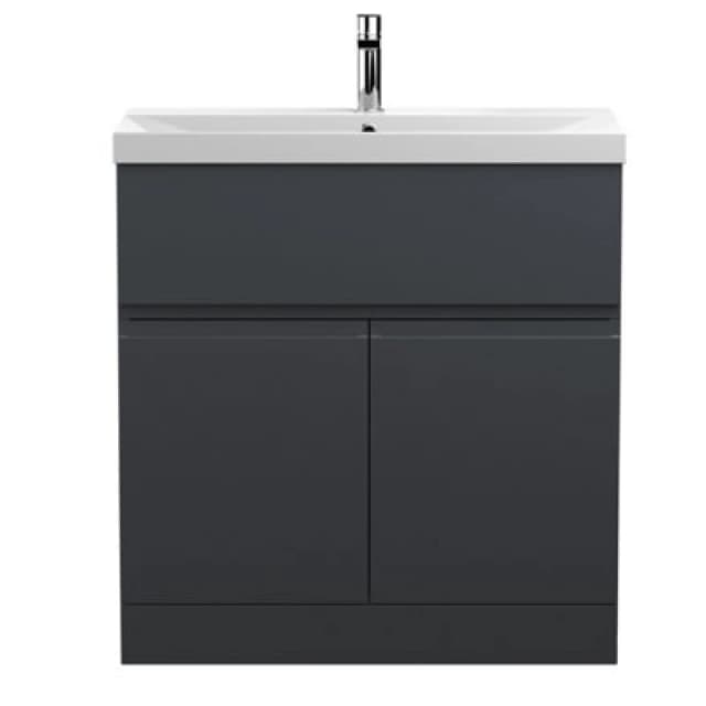 Hudson Reed Urban Floor Standing 2 Door 1 Drawer Vanity Unit With Thin-Edge Basin, Modern Vanity Unit In Soft Black, 800mm