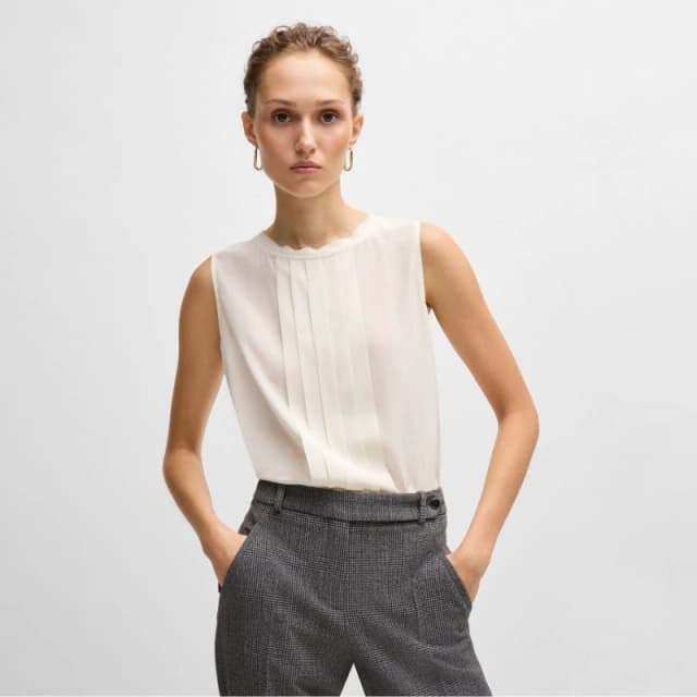 Boss Bemiula Pleat-Front Sleeveless Blouse White female 6