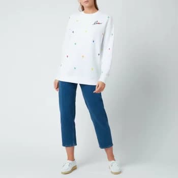Kate Spade New York Womens Embroidered Hearts Sweatshirt - Fresh White - L