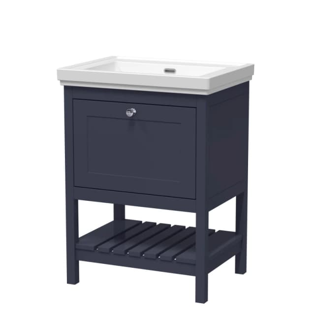 Balterley Floor Standing 1 Drawer Vanity 0 Tap Hole Fireclay Basin Blue 600mm Blue